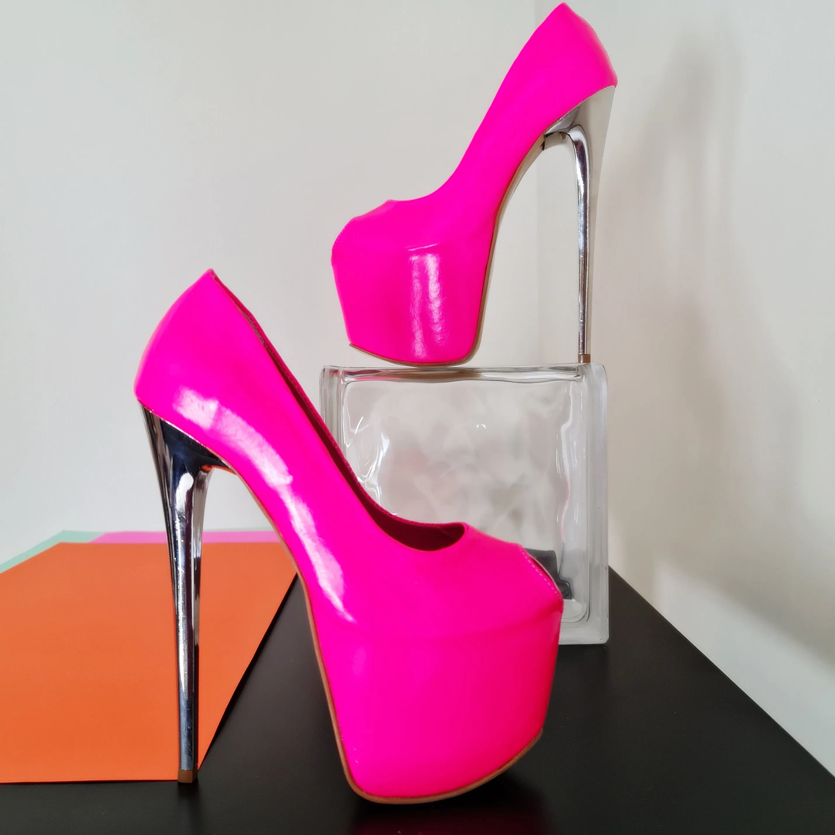 Neon Pink Fishmouth Metallic High Heel Pumps