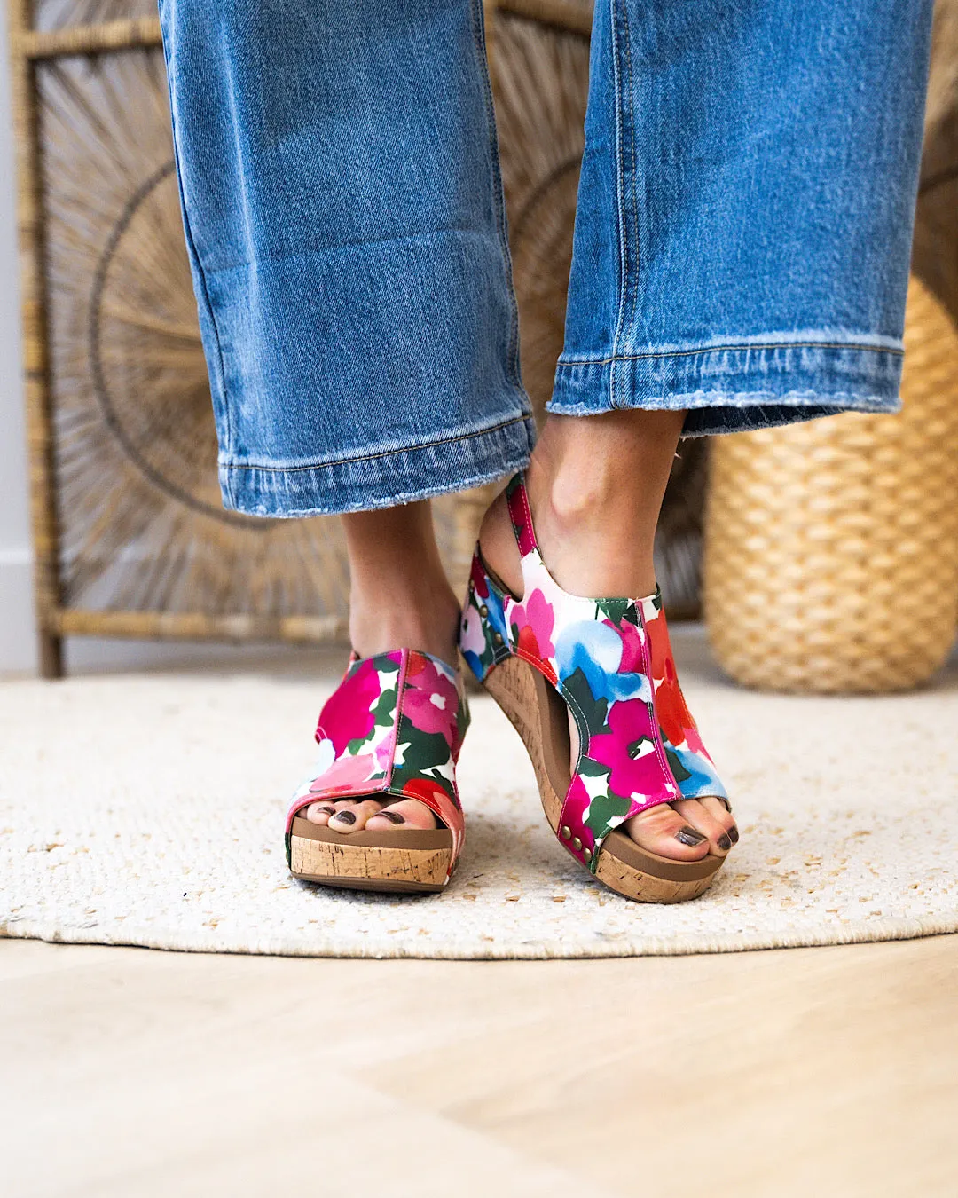 NEW! Corkys Carley Wedge Sandals - Flowers