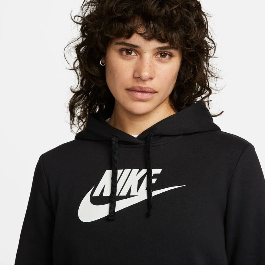 NIKE WOMEN'S SPORTSWEAR CLUB FLEECE BLACK LOGO PULLOVER HOODIE