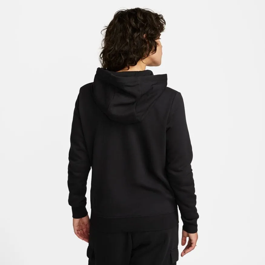 NIKE WOMEN'S SPORTSWEAR CLUB FLEECE BLACK LOGO PULLOVER HOODIE