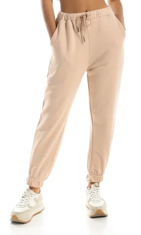 O158167 Elastic Hem Light Beige Jogger With Side Pockets