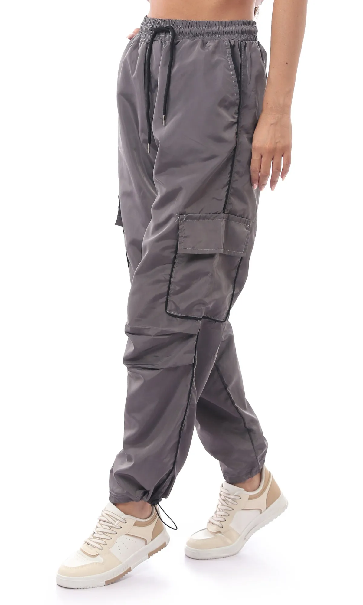 O170607 Grey Slip On Reflective Trousers With Elastic Waist