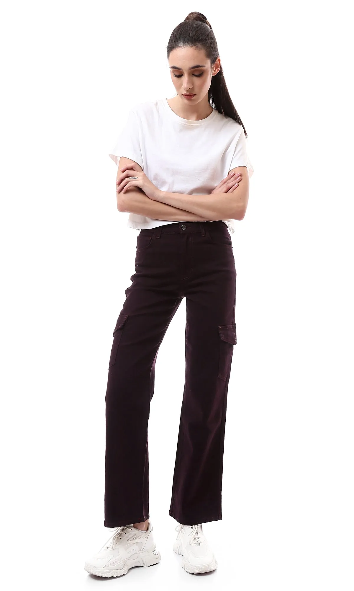 O175800 Burnt Mahogany Straight Leg Solid Cargo Pants