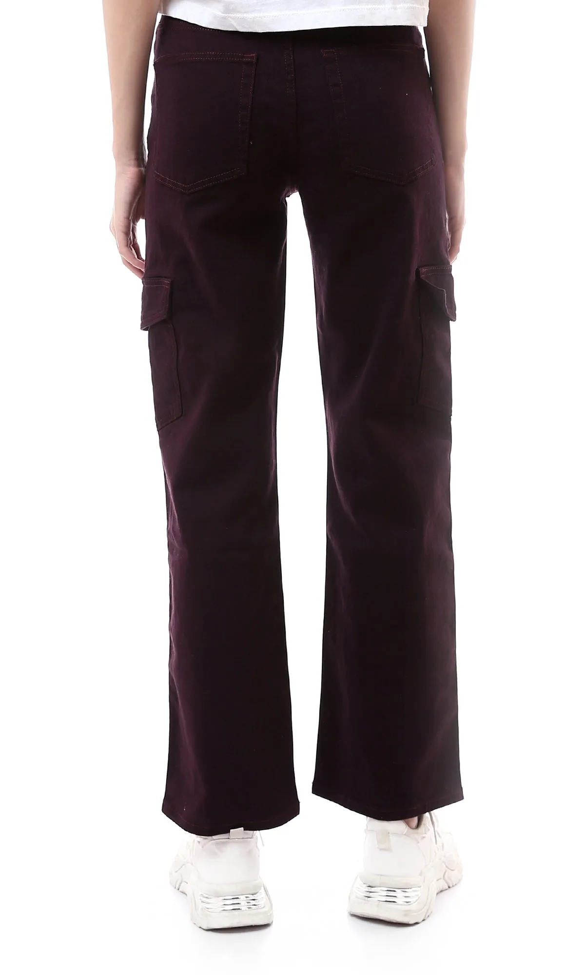 O175800 Burnt Mahogany Straight Leg Solid Cargo Pants