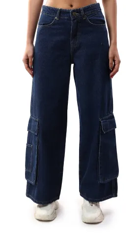 O177962 Regular Fit Wide Leg Solid Casual Jeans - Dark Blue