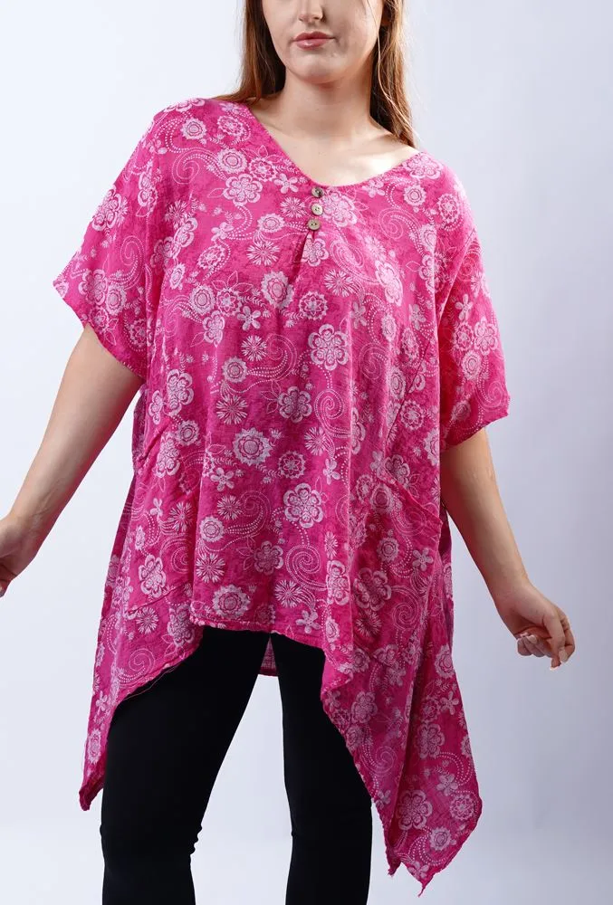 Paisley Flower Print Hanky Hem Cotton Top