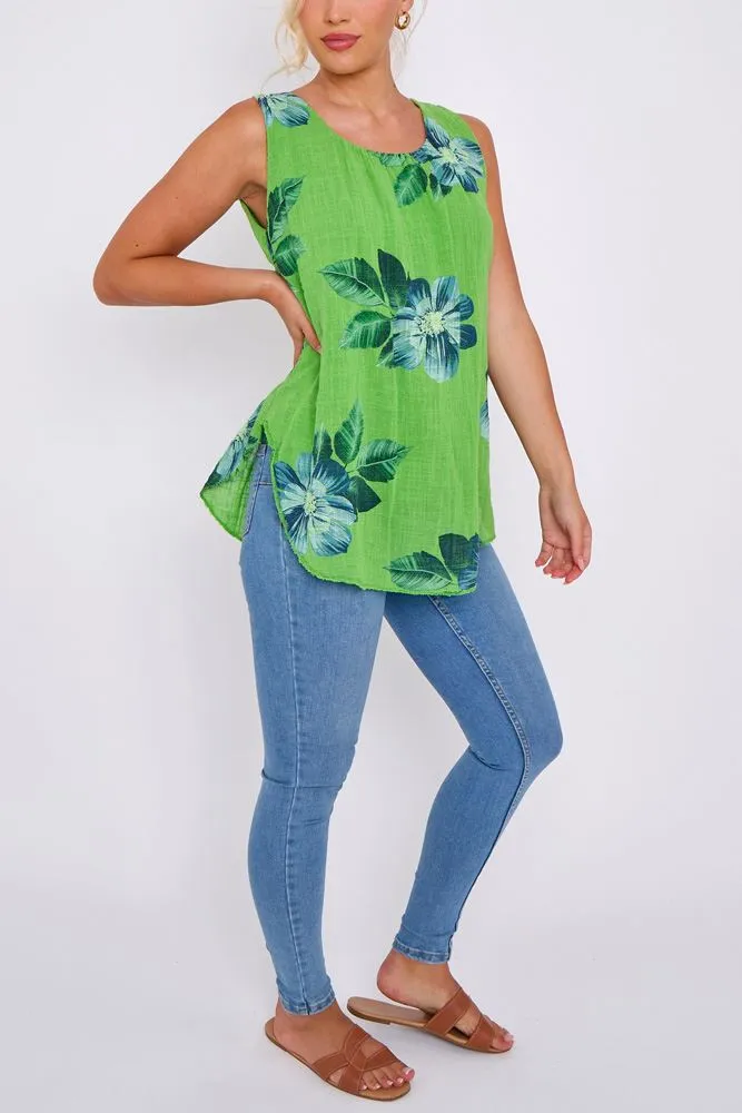 Petunia Flower Print Round Hem Cotton Top