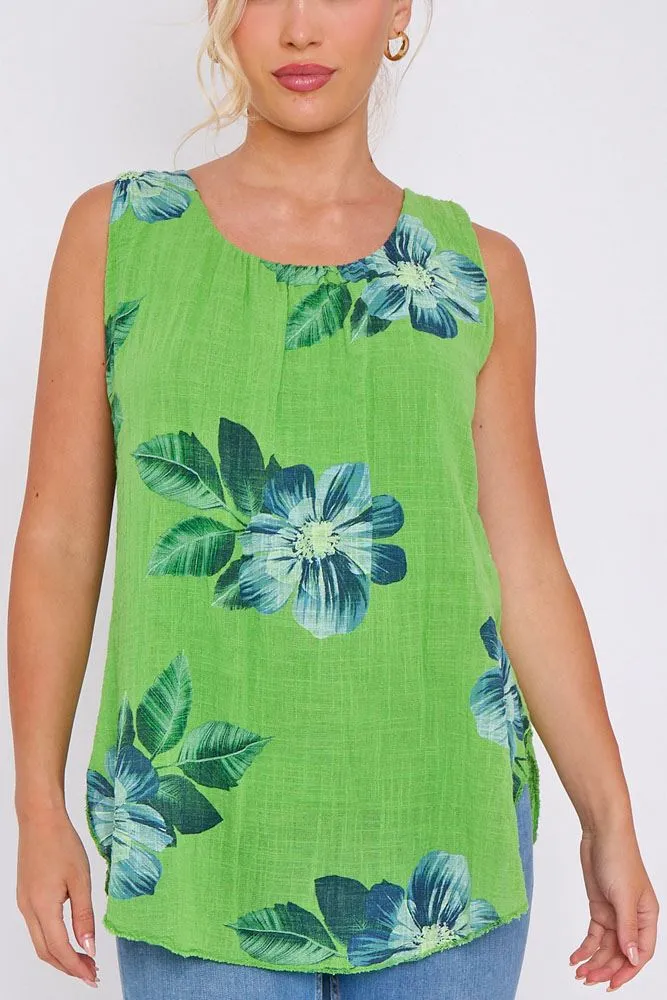 Petunia Flower Print Round Hem Cotton Top