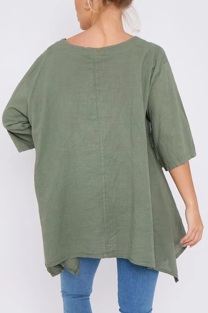 Plain Hanky Hem Pockets Linen Top