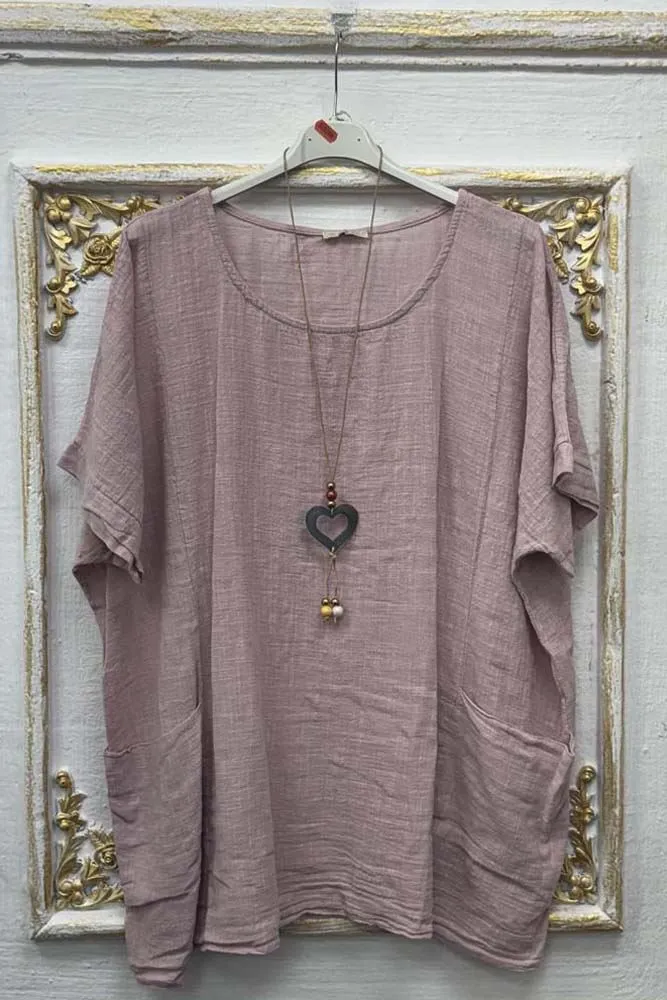 Plain Pockets Cotton Necklace Top