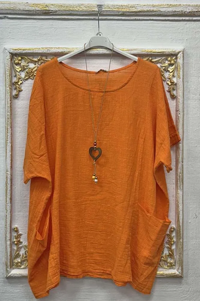 Plain Pockets Cotton Necklace Top