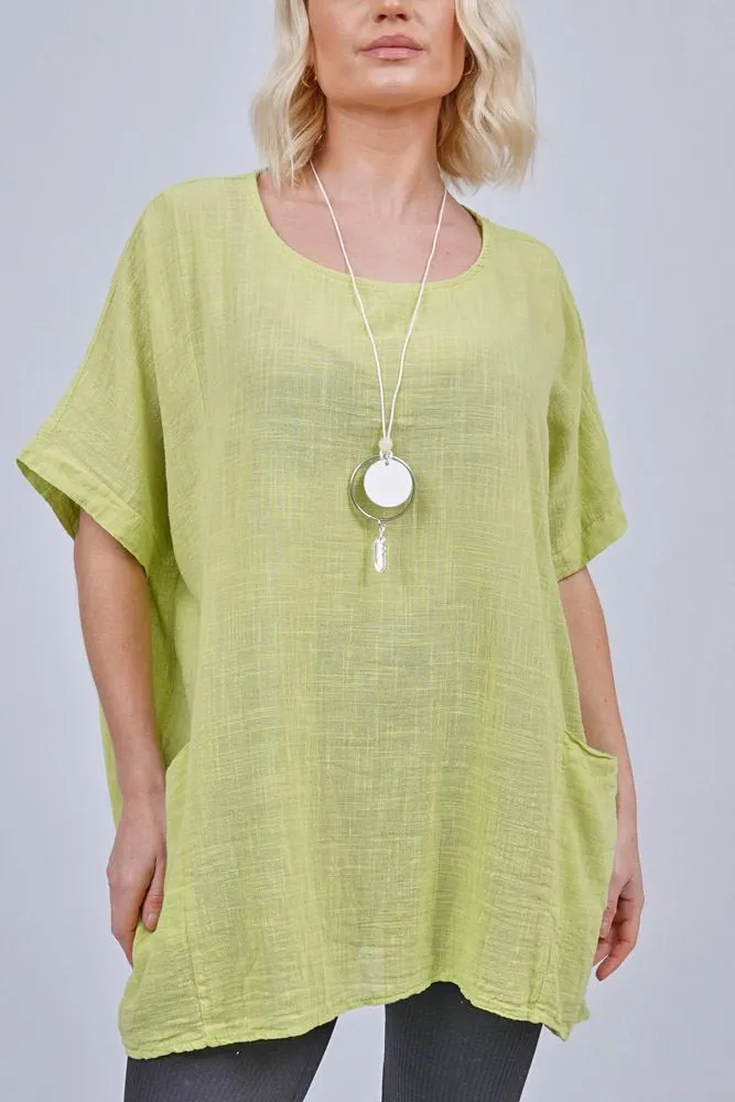 Plain Pockets Cotton Necklace Top