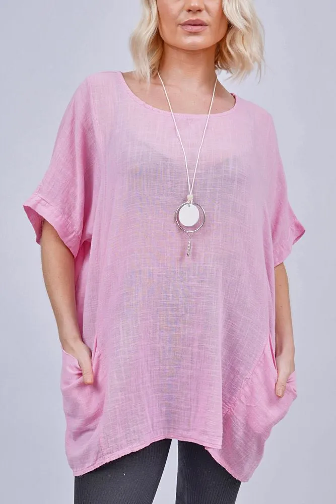 Plain Pockets Cotton Necklace Top