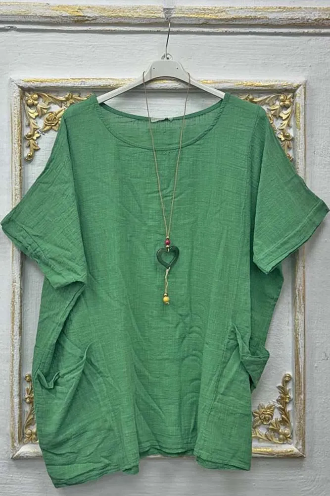 Plain Pockets Cotton Necklace Top