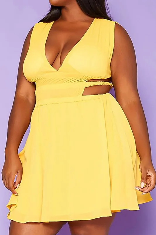 Plus Size Cut Out Design Fit & Flare Mini Dress