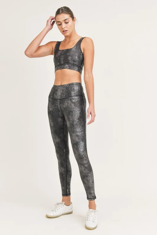 Raw Moda Black Grey Snake Foil Print Highwaist Leggings