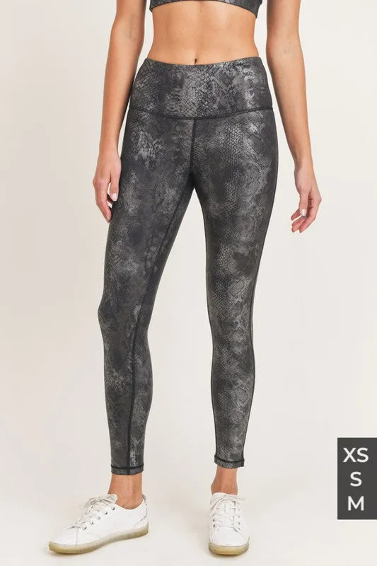 Raw Moda Black Grey Snake Foil Print Highwaist Leggings