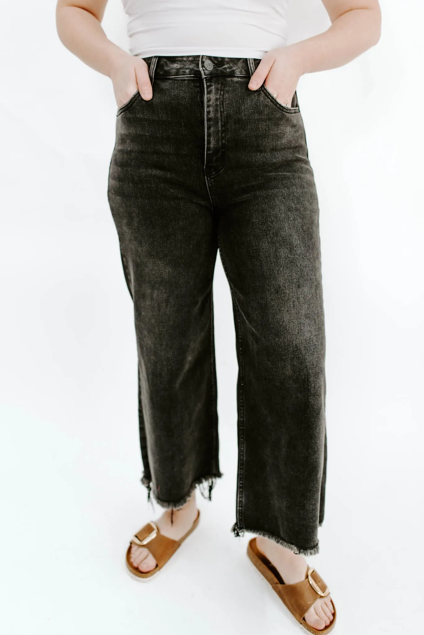 Risen Polly Black Wide Leg Cropped Denim Jeans