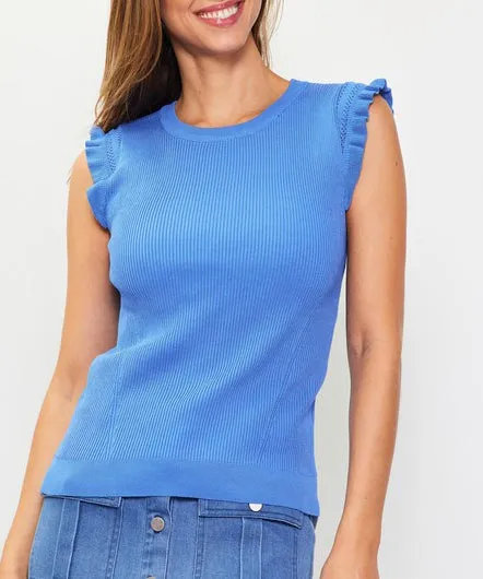 Ruffle Sleeve Knit Top - French Blue