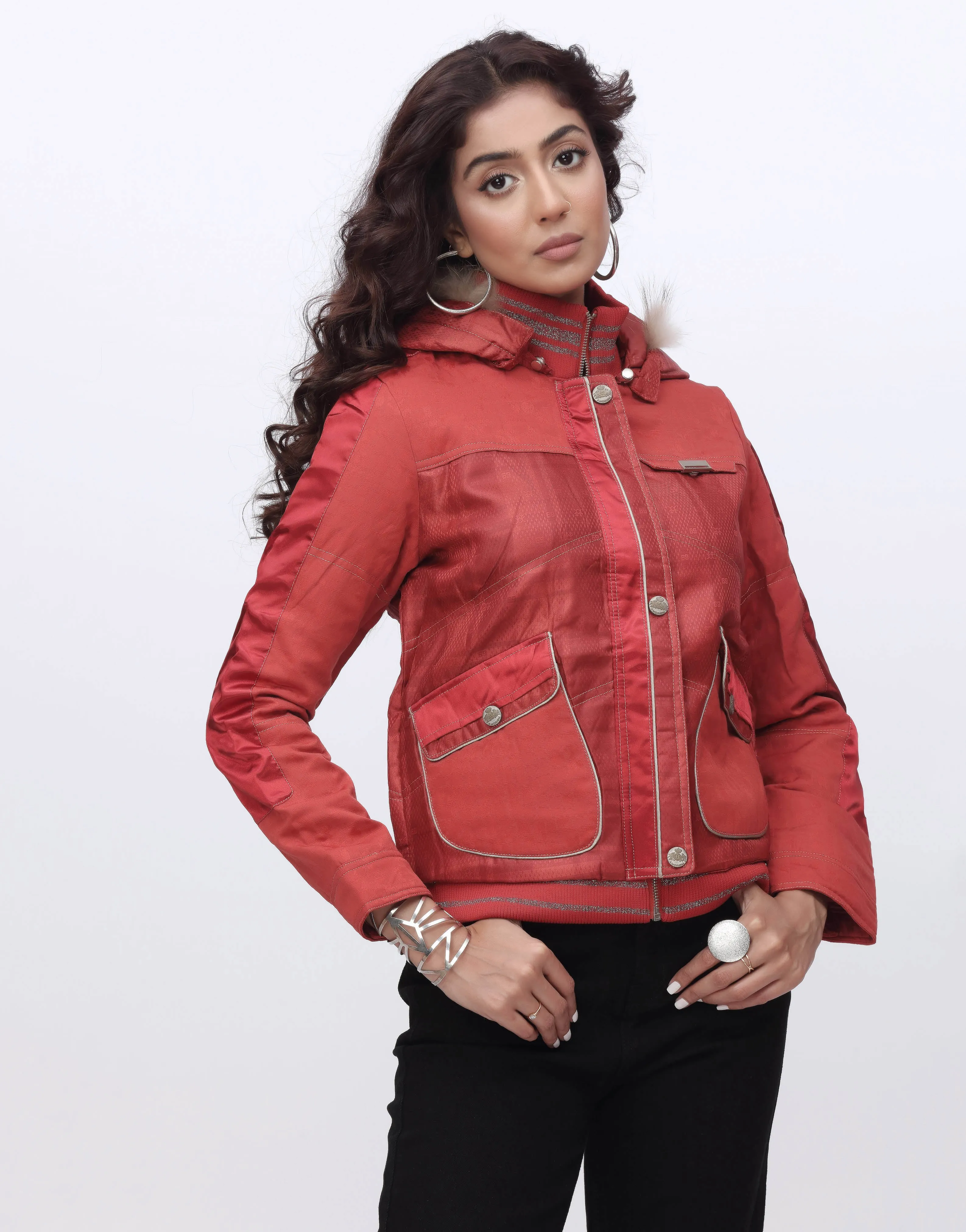 Solid Women Jacket Full Sleeves in Orange