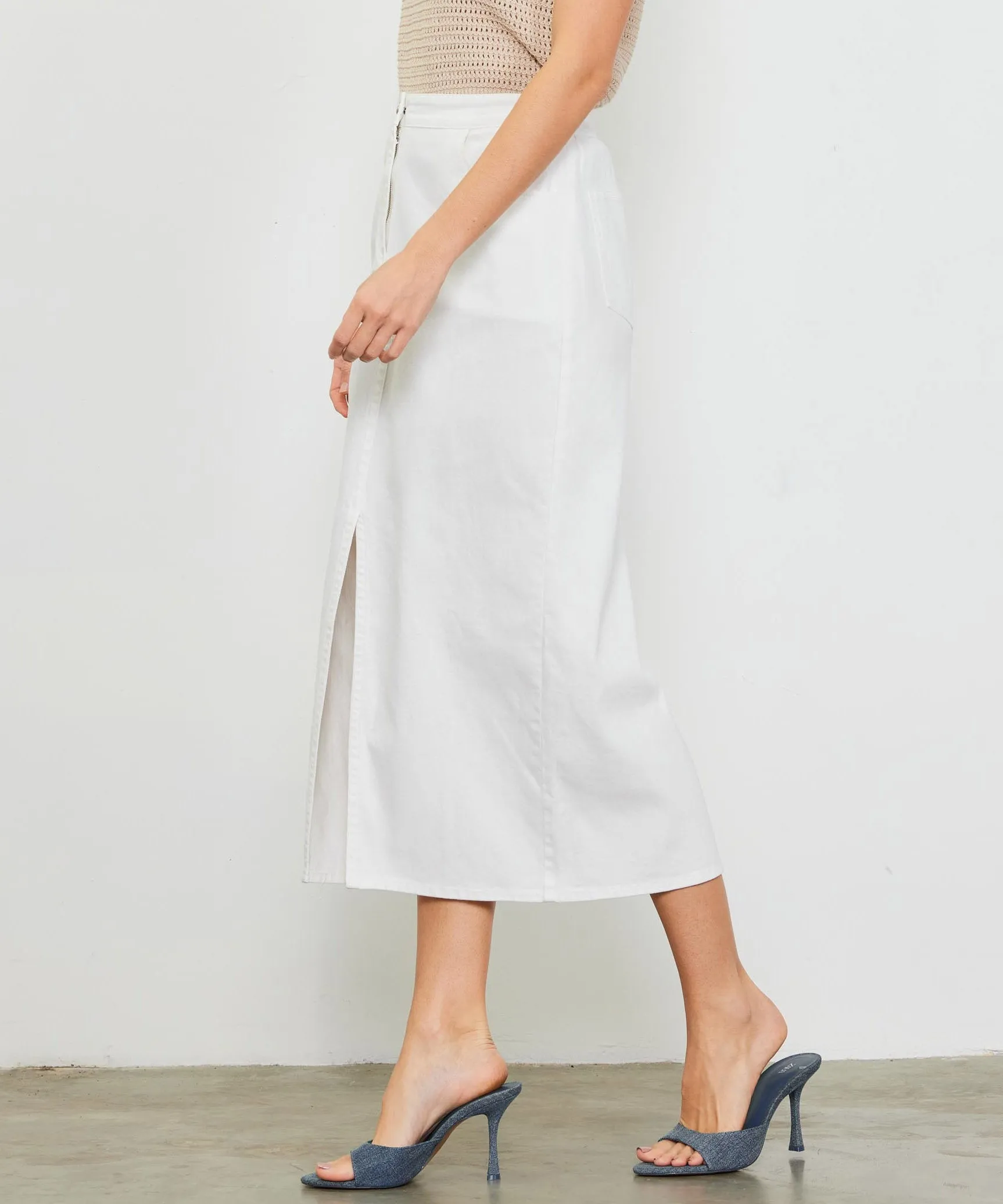 Washed Cotton Twill Maxi Skirt - White