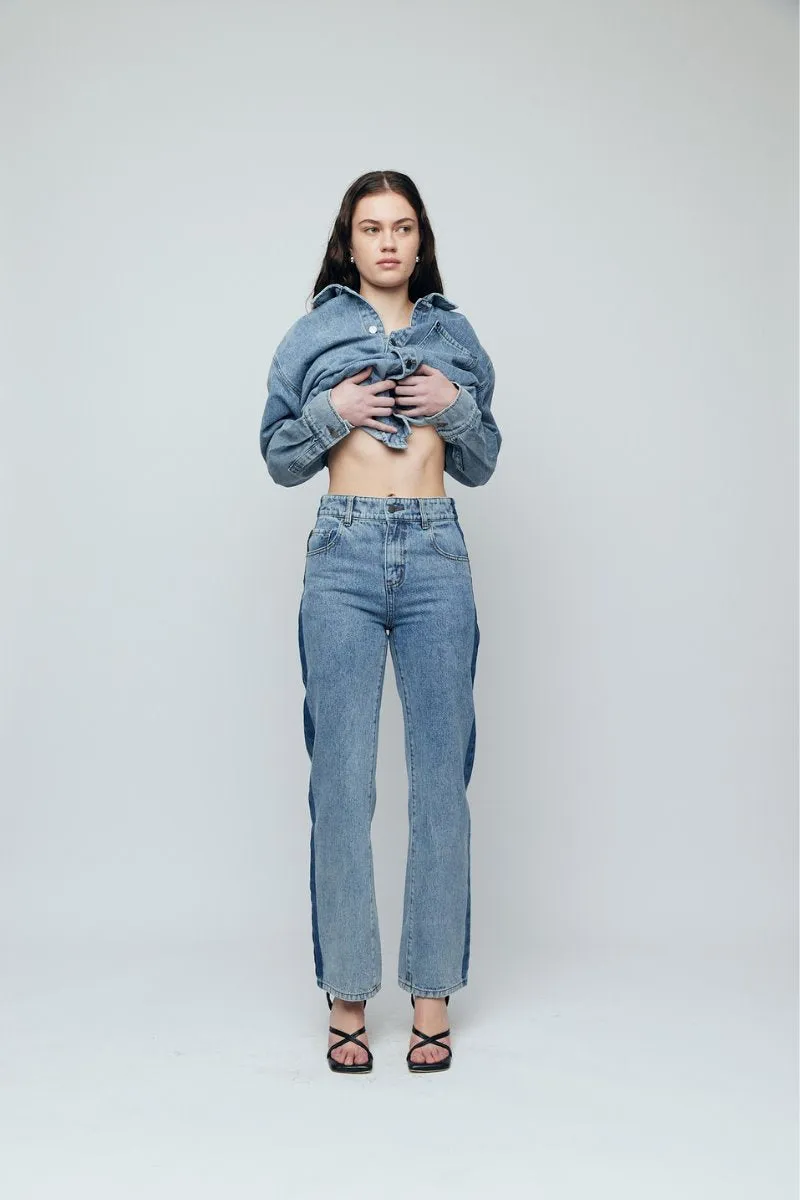 WOMEN DENIM SHIRT-TWO TONE BLUE