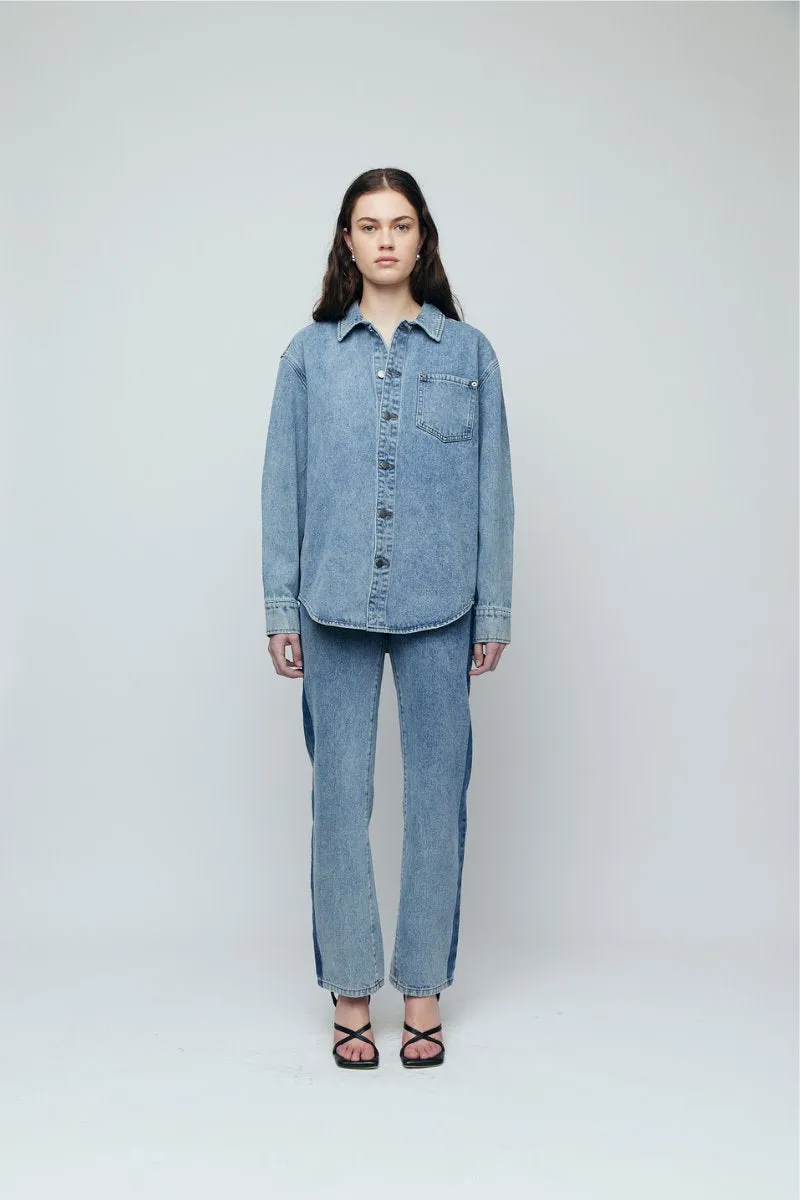 WOMEN DENIM SHIRT-TWO TONE BLUE