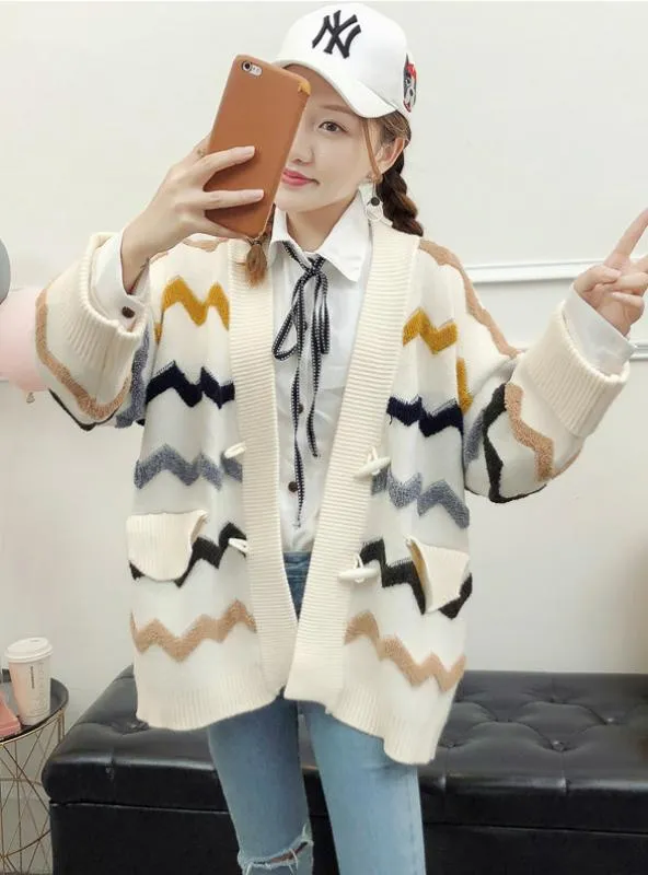 Women Embroidered Jacquard Color Matching Single Row Sweater