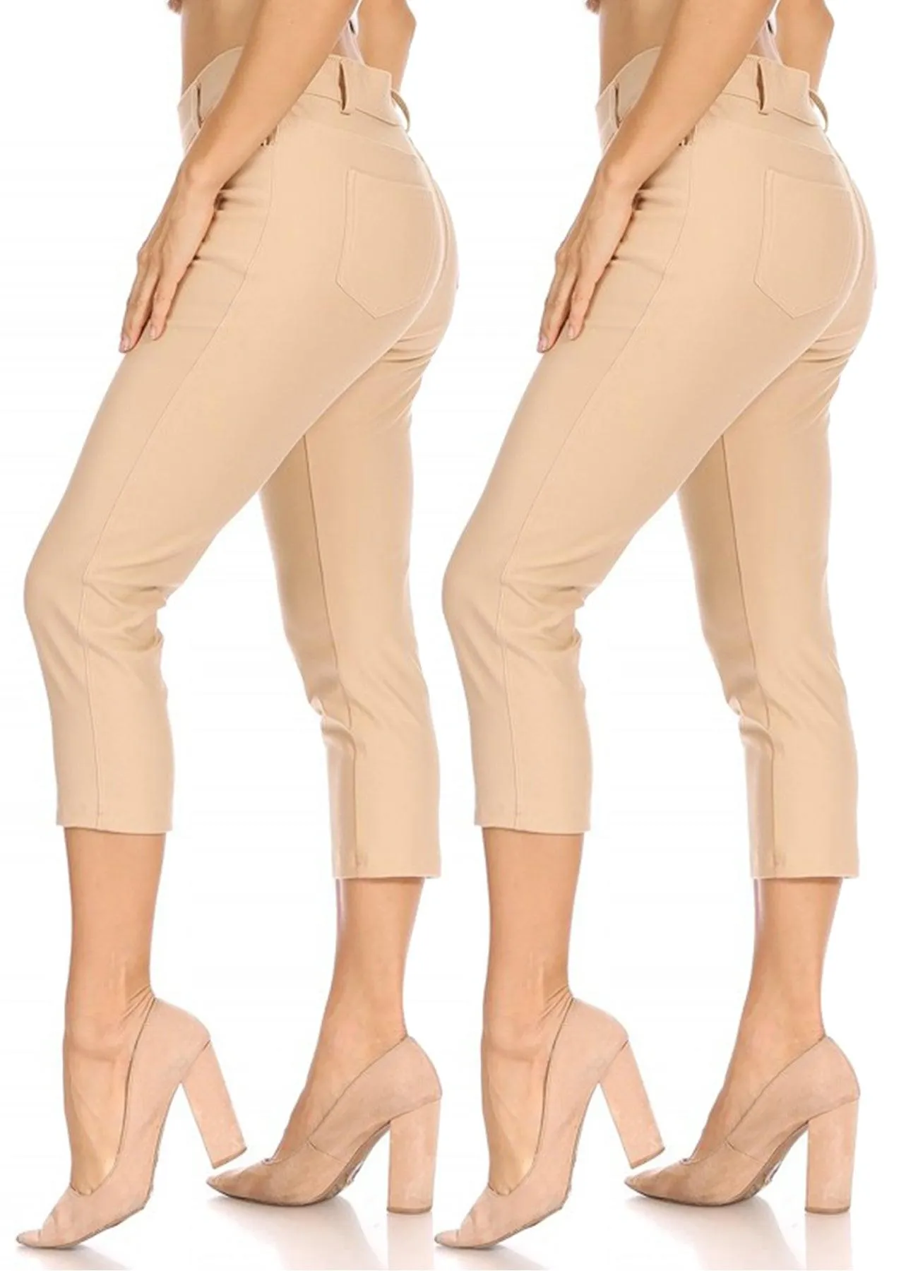 Women's 2 Pack Casual Comfy Slim Pocket Jeggings Jeans Capri Pants