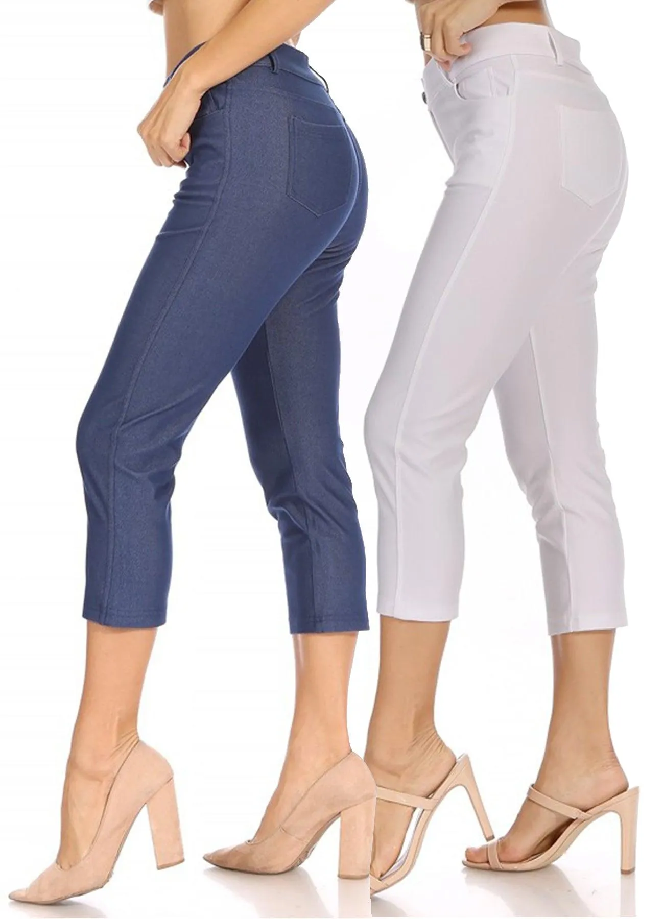 Women's 2 Pack Casual Comfy Slim Pocket Jeggings Jeans Capri Pants