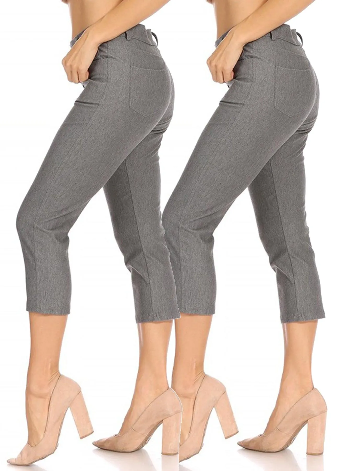 Women's 2 Pack Casual Comfy Slim Pocket Jeggings Jeans Capri Pants