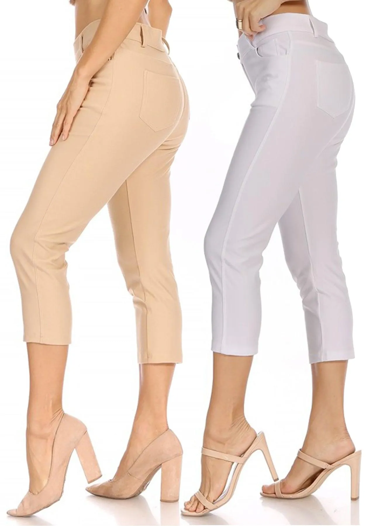 Women's 2 Pack Casual Comfy Slim Pocket Jeggings Jeans Capri Pants