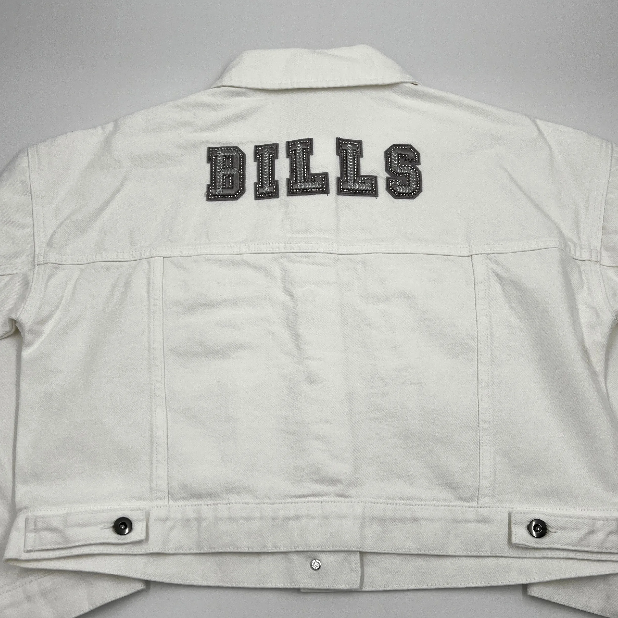 Women's Buffalo Bills Oversized Cropped White Denim Jacket