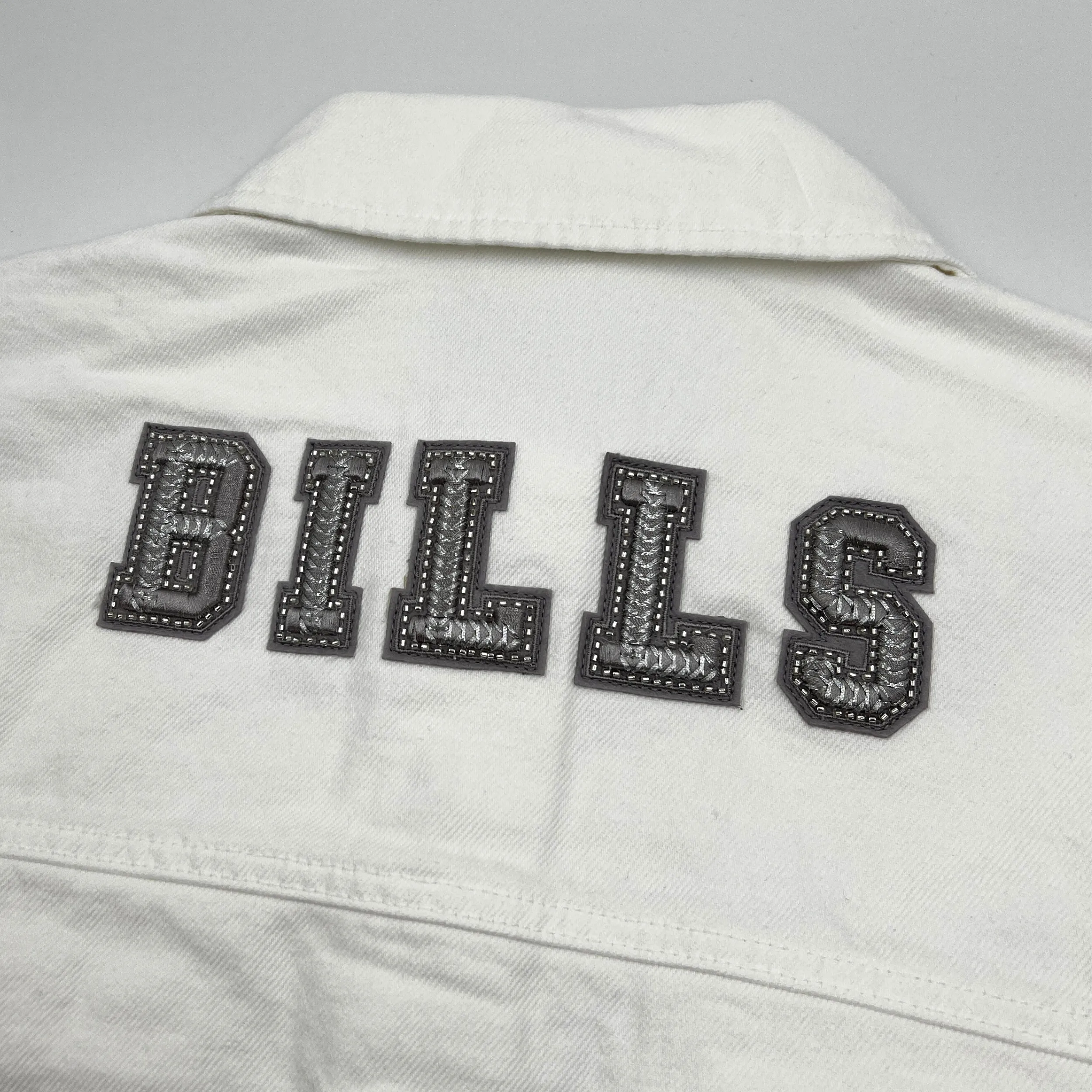 Women's Buffalo Bills Oversized Cropped White Denim Jacket