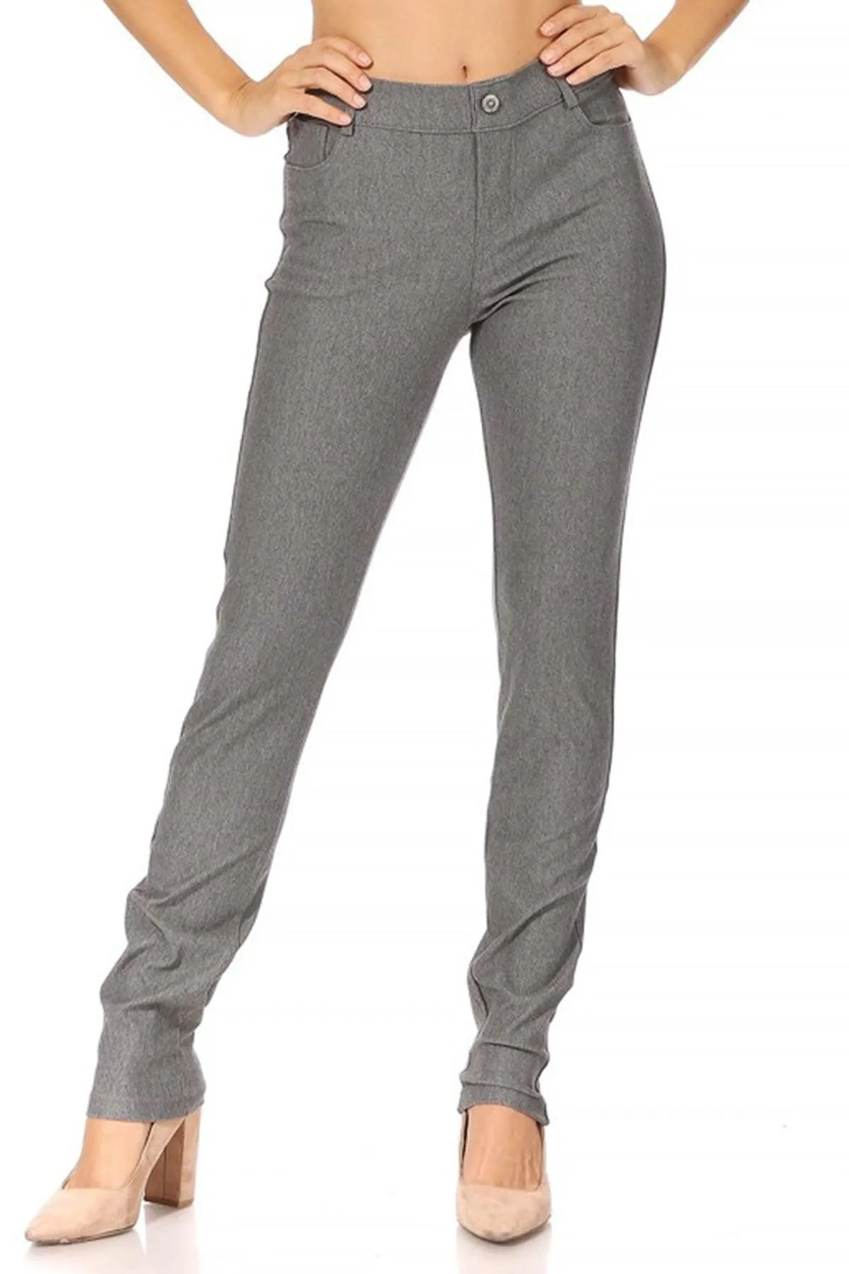 Women's Casual Comfy Slim Pocket Jeggings with Button