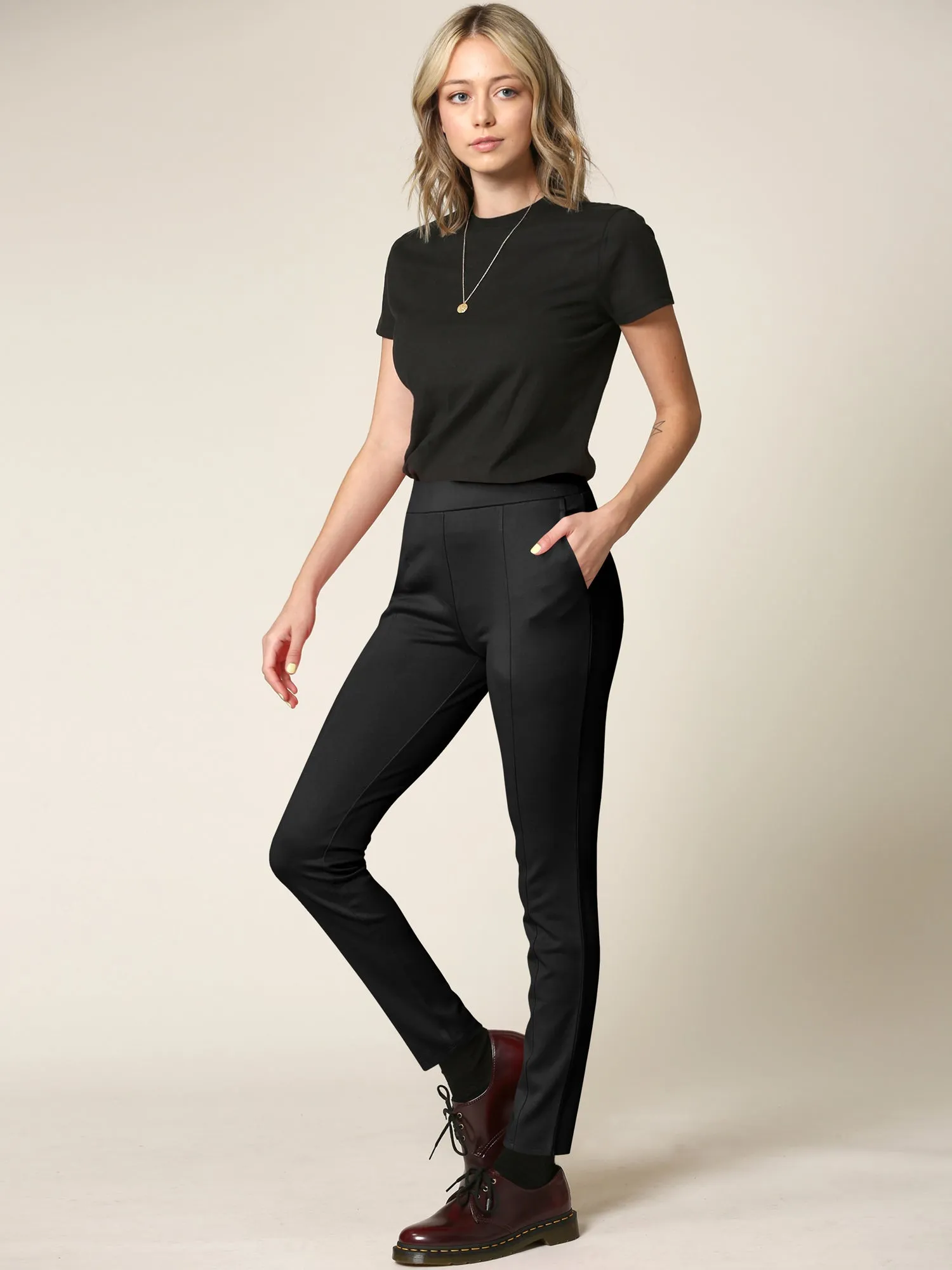 Women's Pull On Legging Ponte Tummy Control Skinny Pant With Pockets