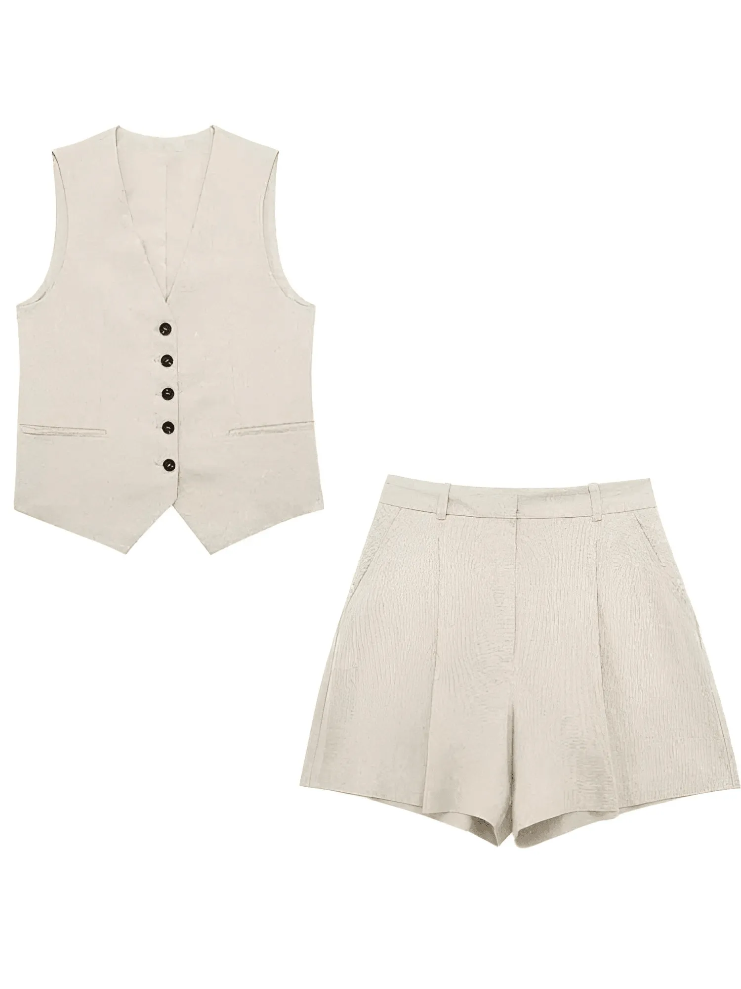 Women's Slim-Fit Sleeveless Suit Vest   High Waist Shorts Causal Set