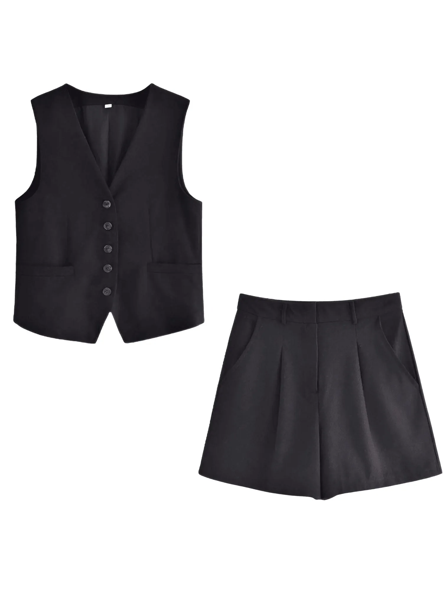 Women's Slim-Fit Sleeveless Suit Vest   High Waist Shorts Causal Set