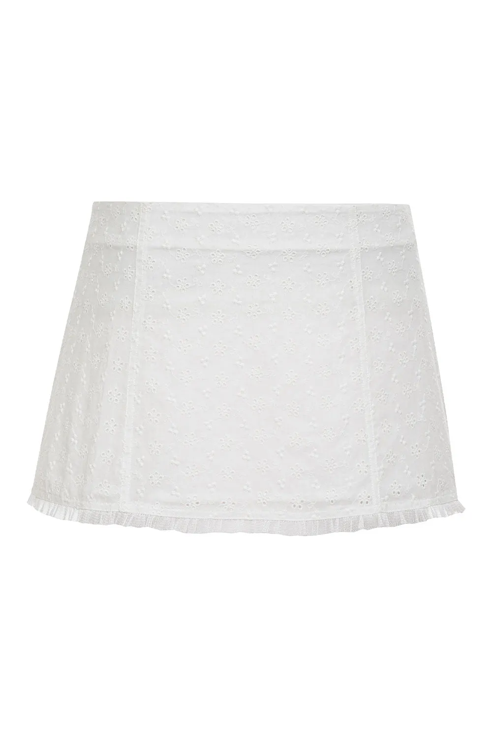 x SYDNEY SWEENEY Bardot Eyelet Mini Skirt - White