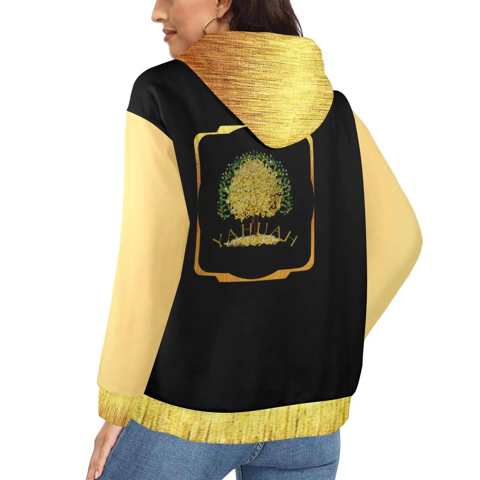 Yahuah-Tree of Life 03-01 Ladies Designer Fleece Full Zip Hoodie