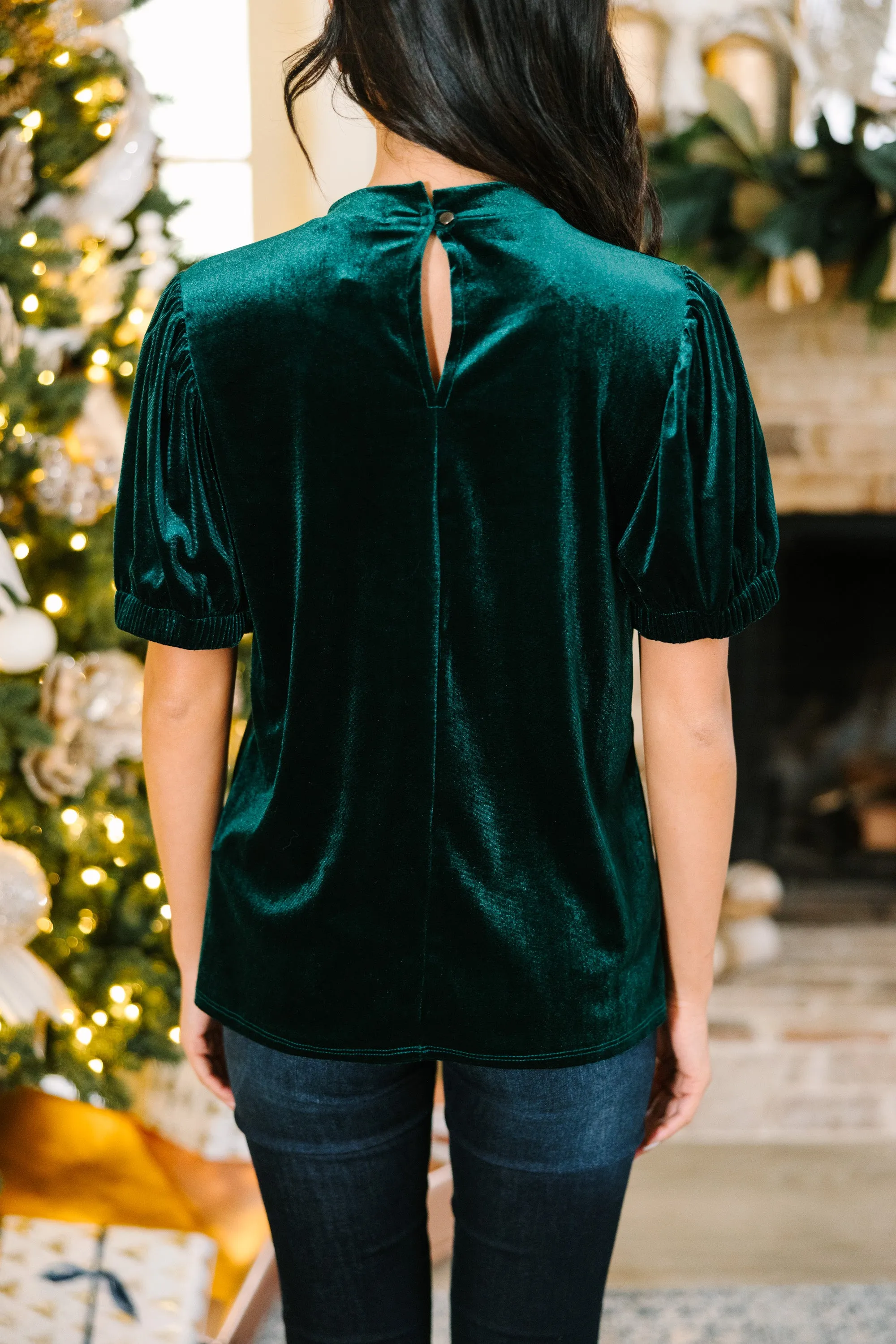 You've Got Me Forest Green Velvet Blouse